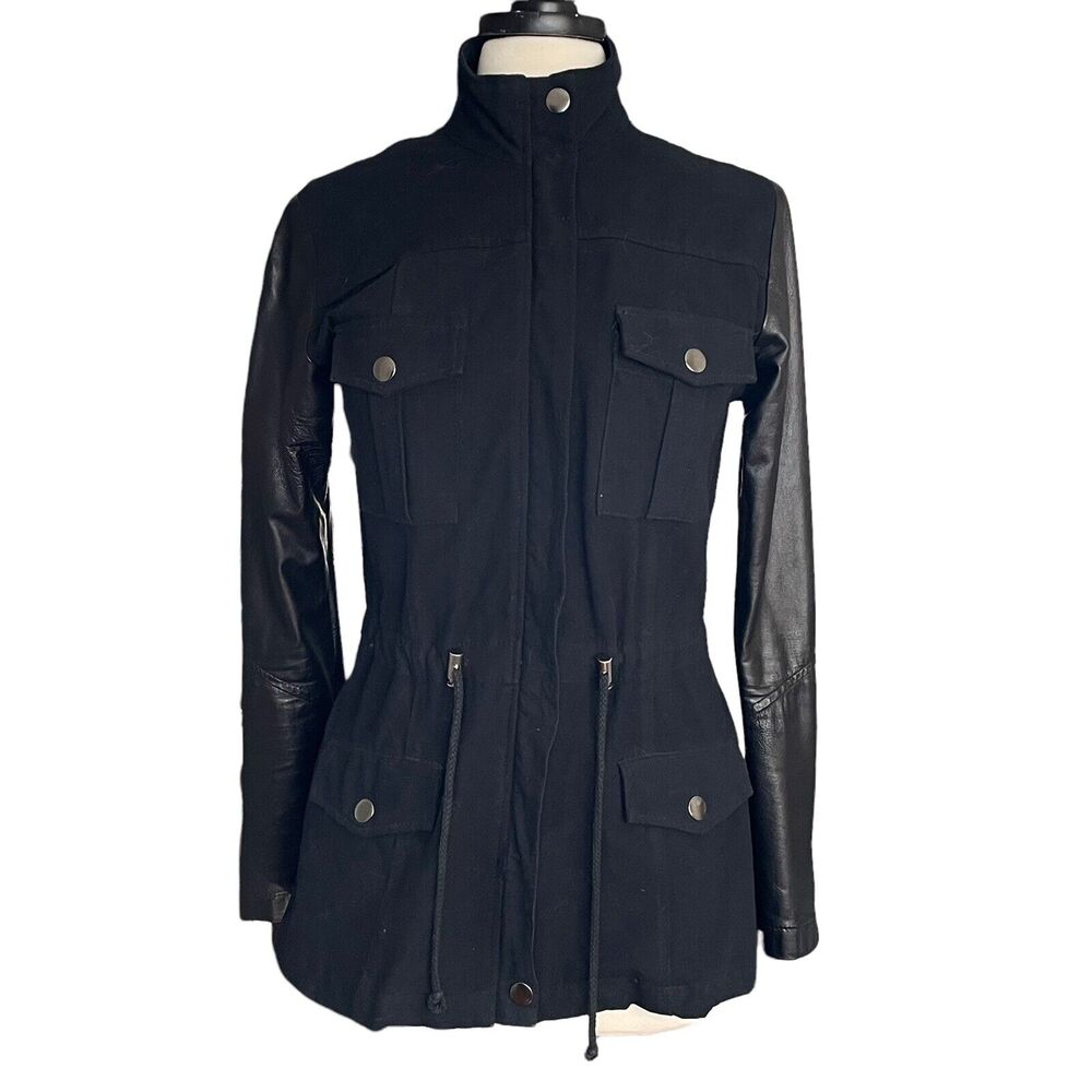 Rails Sz S Black Cargo Dark Academia Utility Jacket Lamb Leather Sleeves $348 - Picture 3 of 9